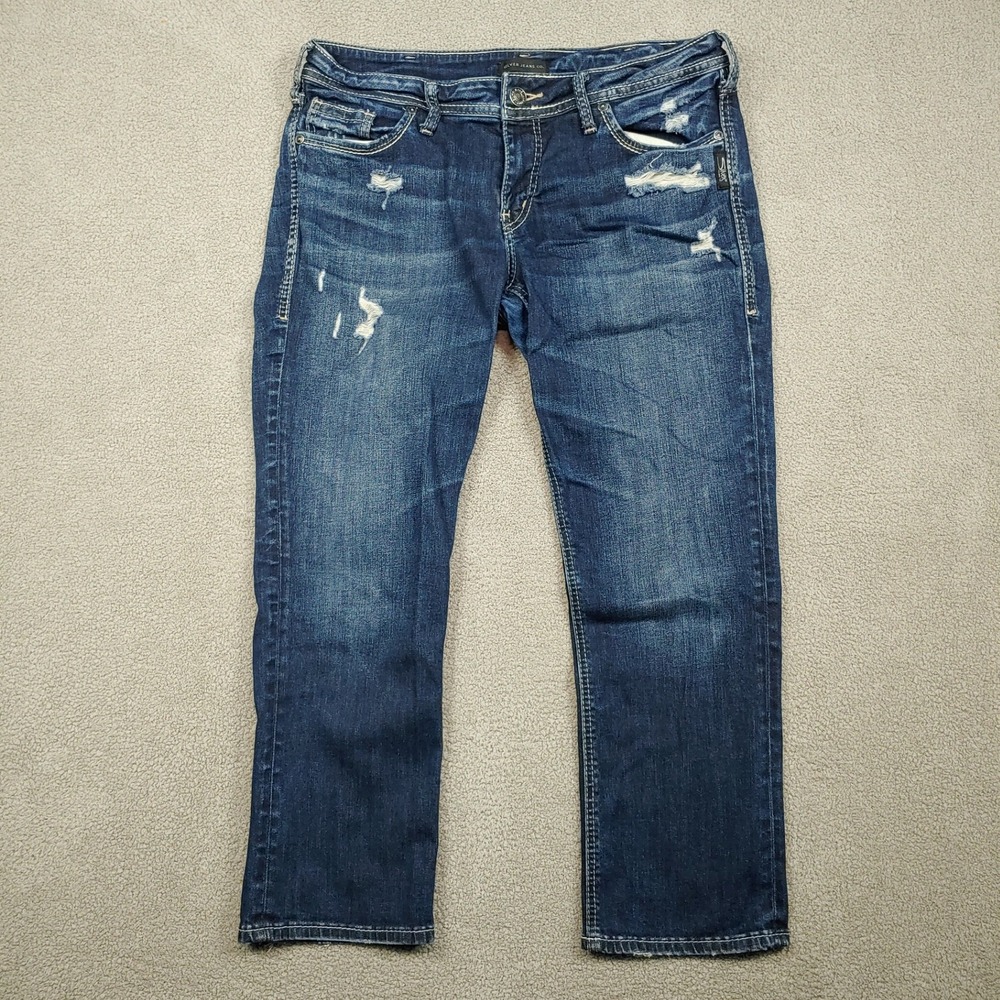 Silver Jeans Co. Suki Capri - Womens 34x25 Blue Distressed Mid Rise - VERY GOOD - Picture 2 of 15